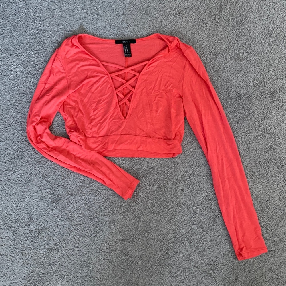 Forever 21 cropped long sleeve with deep V accent